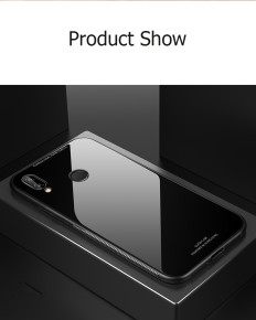 Луксозен твърд гръб и силиконов кант със закалено стъкло гръб Tempered Glass Back Case за Huawei P Smart 2019 POT-LX1 черен